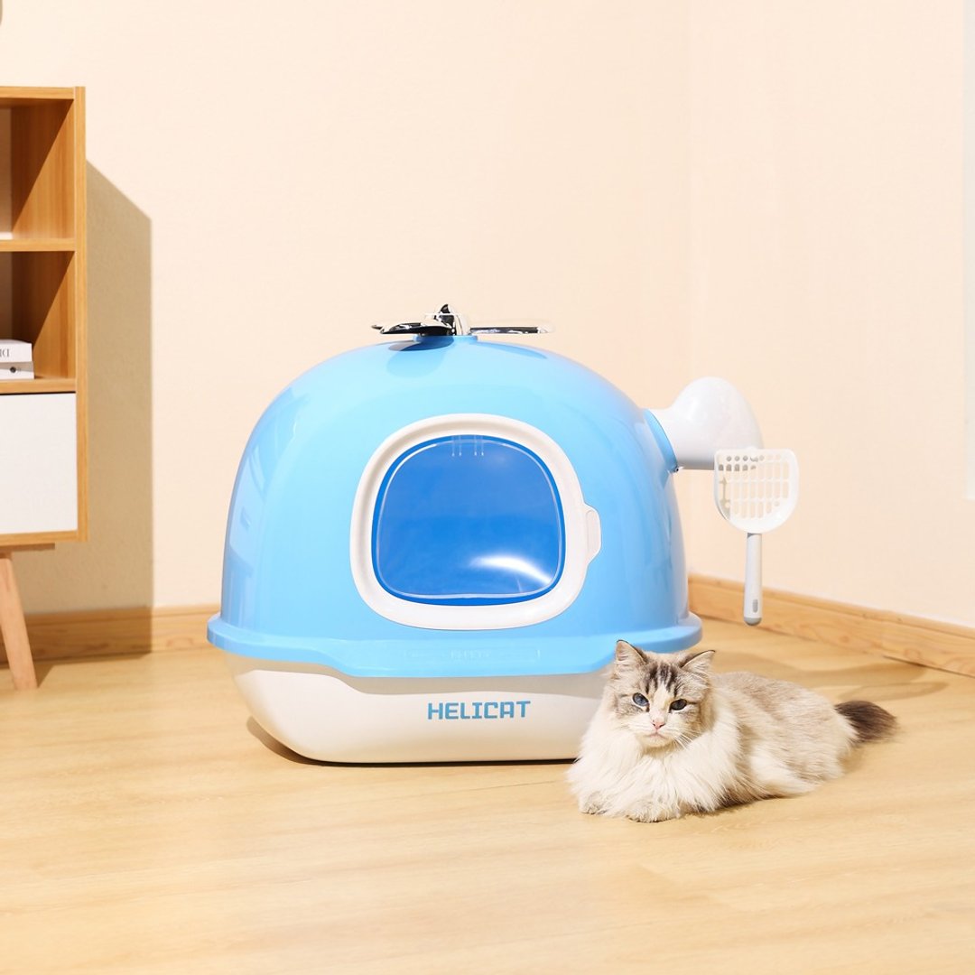 【MPETS】Helicat 轰轰轰~可爱直升机 时尚猫砂盆 - 猫砂/猫砂垫 - 其他材质 蓝色