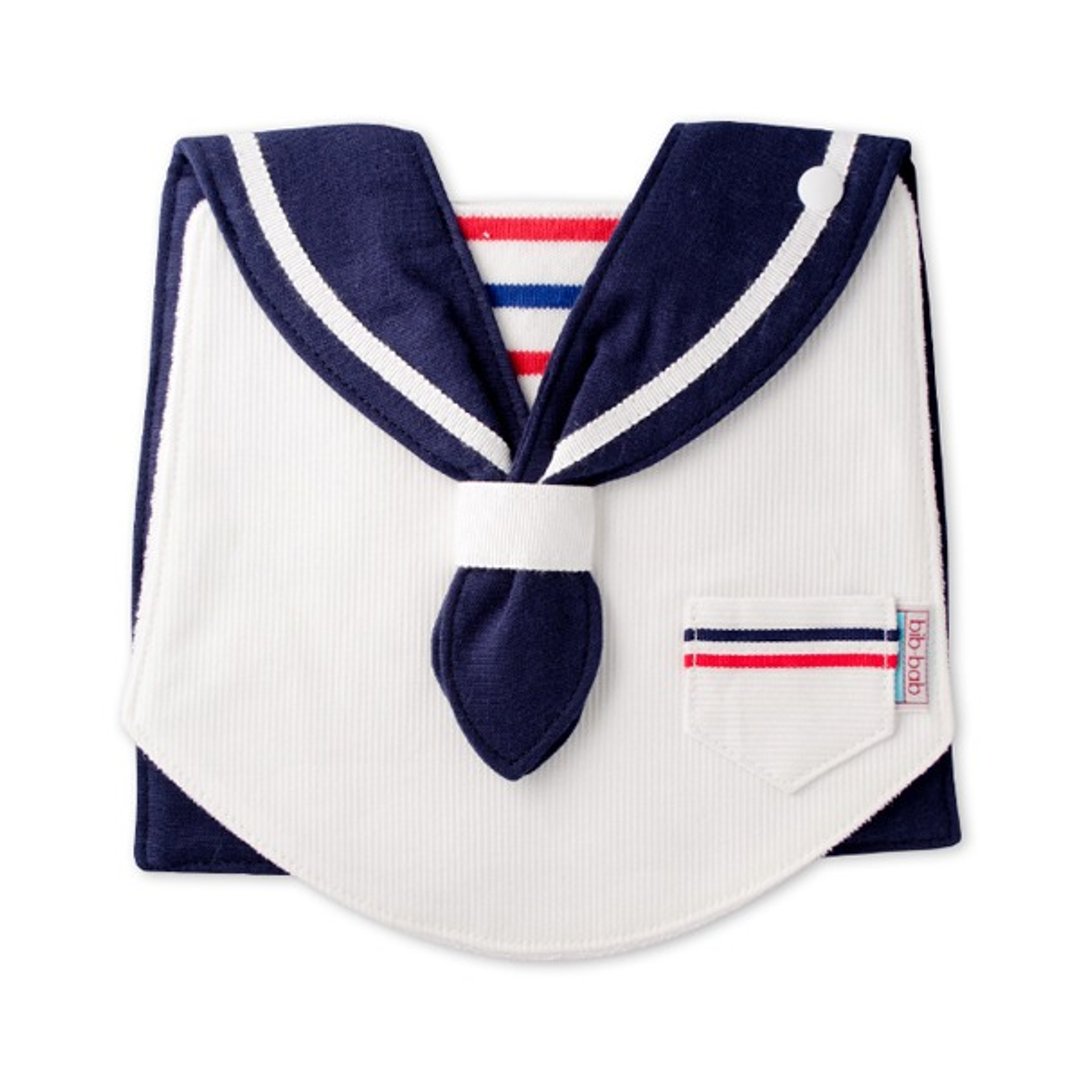 Marin bib (White Stripes Navy Blue Collar) - 围嘴/口水巾 - 棉 白色