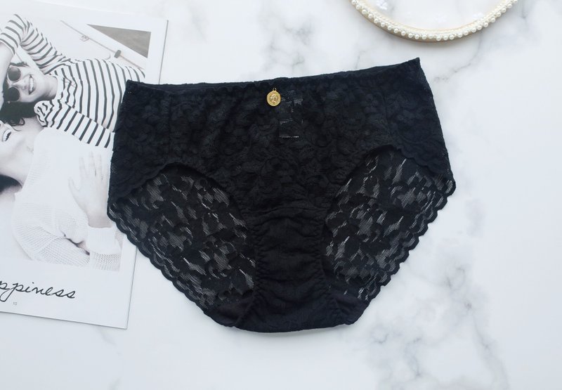 【手工内着・零码区】恋上花园・全蕾丝・中腰三角裤・台湾制 - 女士内衣裤 - 尼龙 黑色