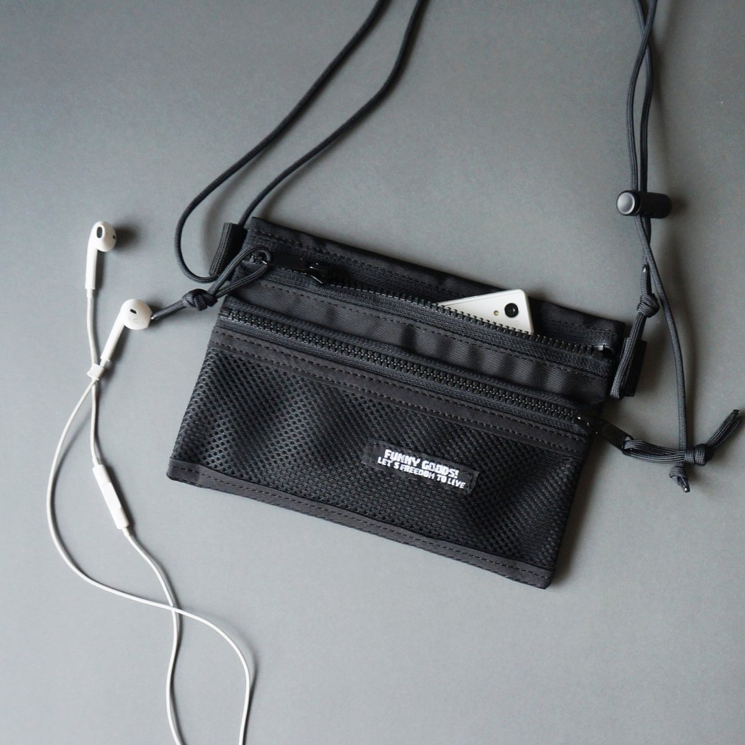 Water repellent nylon smartphone shoulder BLACK M size - 侧背包/斜挎包 - 防水材质 黑色