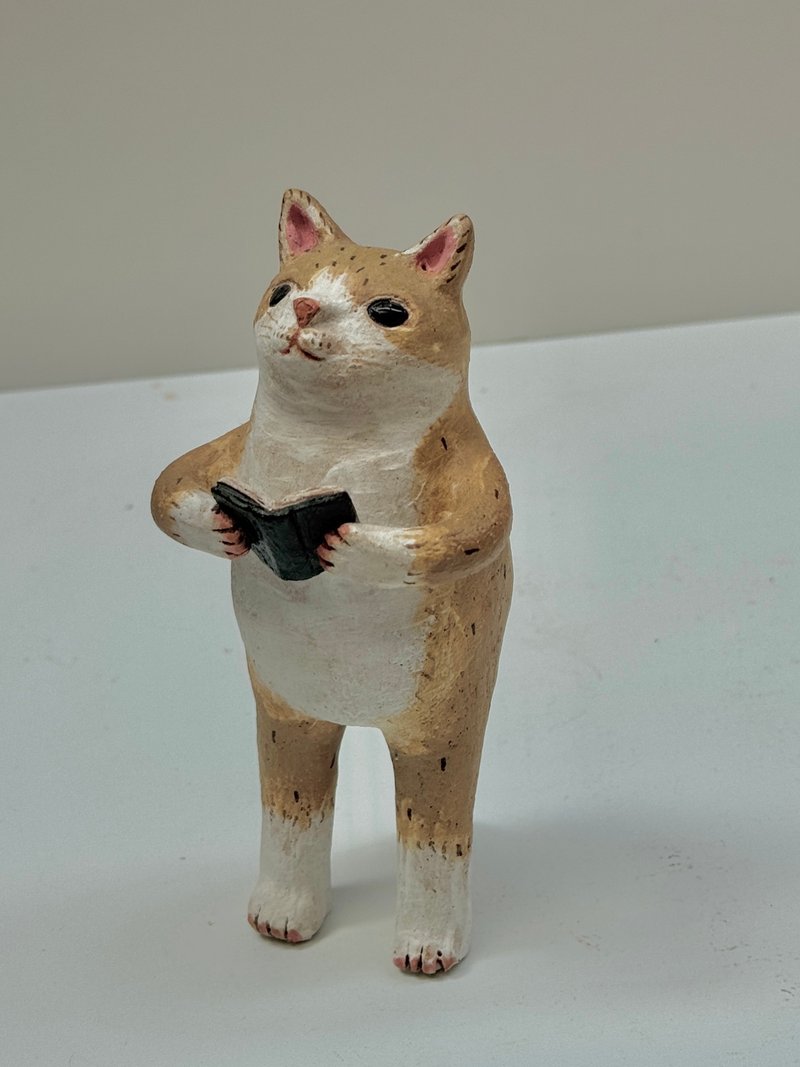 阅读的猫 - 玩偶/公仔 - 陶 