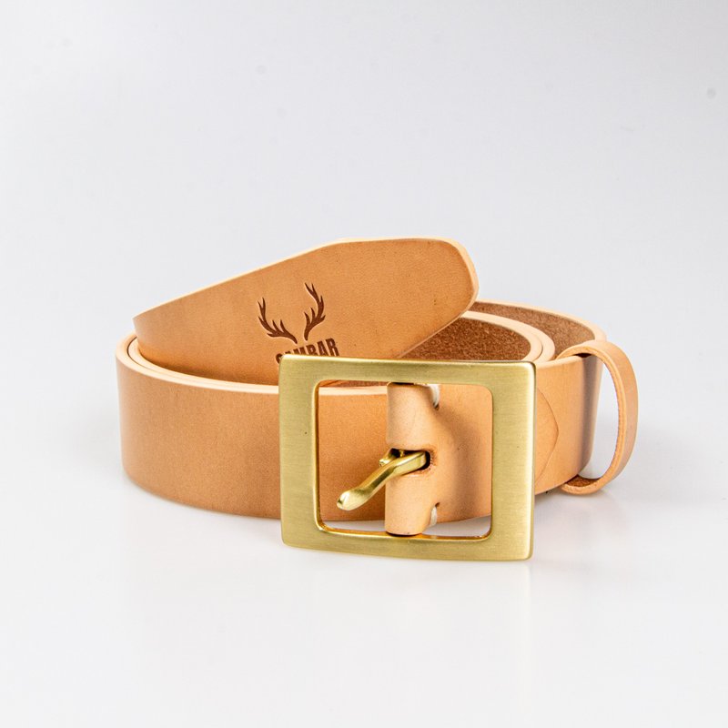 SAMBAR植鞣铜扣环皮带－本色 - 皮带/腰带 - 真皮 卡其色
