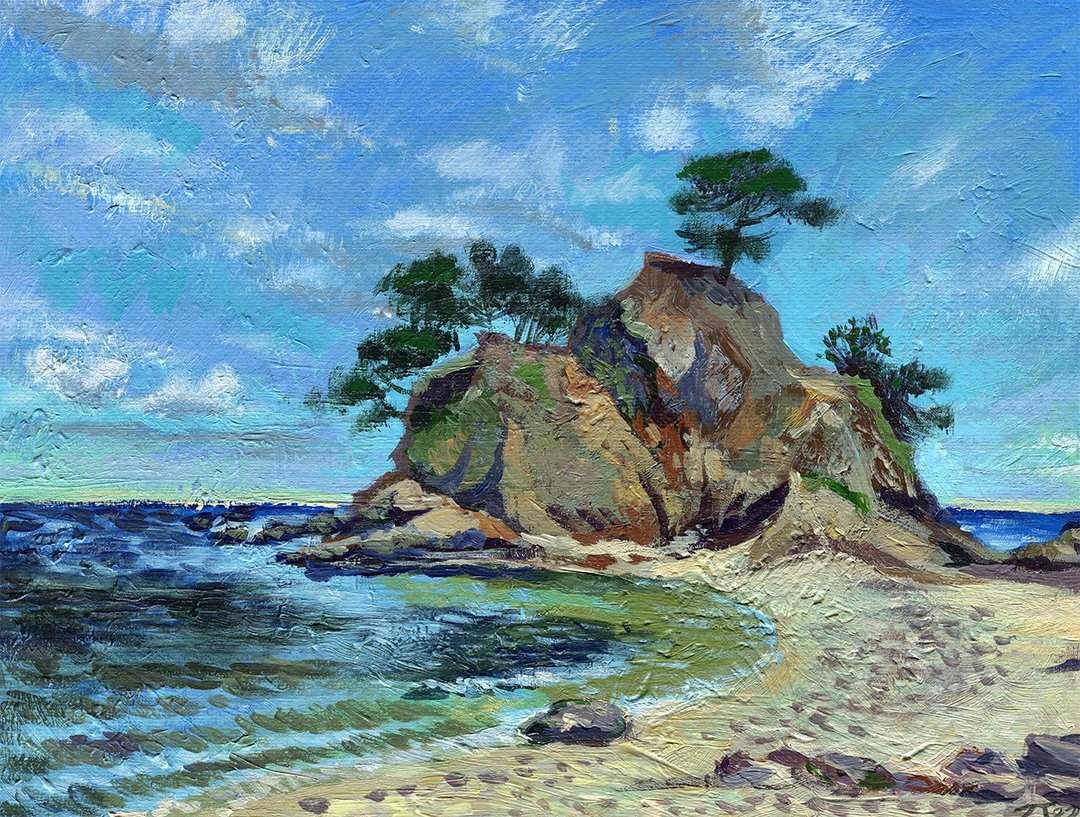 Original acrylic painting rocky island 11 by 15inches by artist Tatiana Zazulina - 墙贴/壁贴 - 纸 蓝色