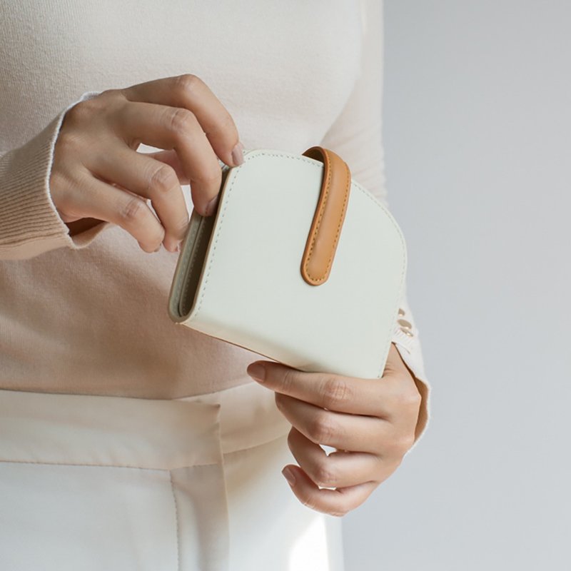 真牛皮撞色皮夹 - 奶油/棕褐色 - 皮夹/钱包 - 真皮 咖啡色