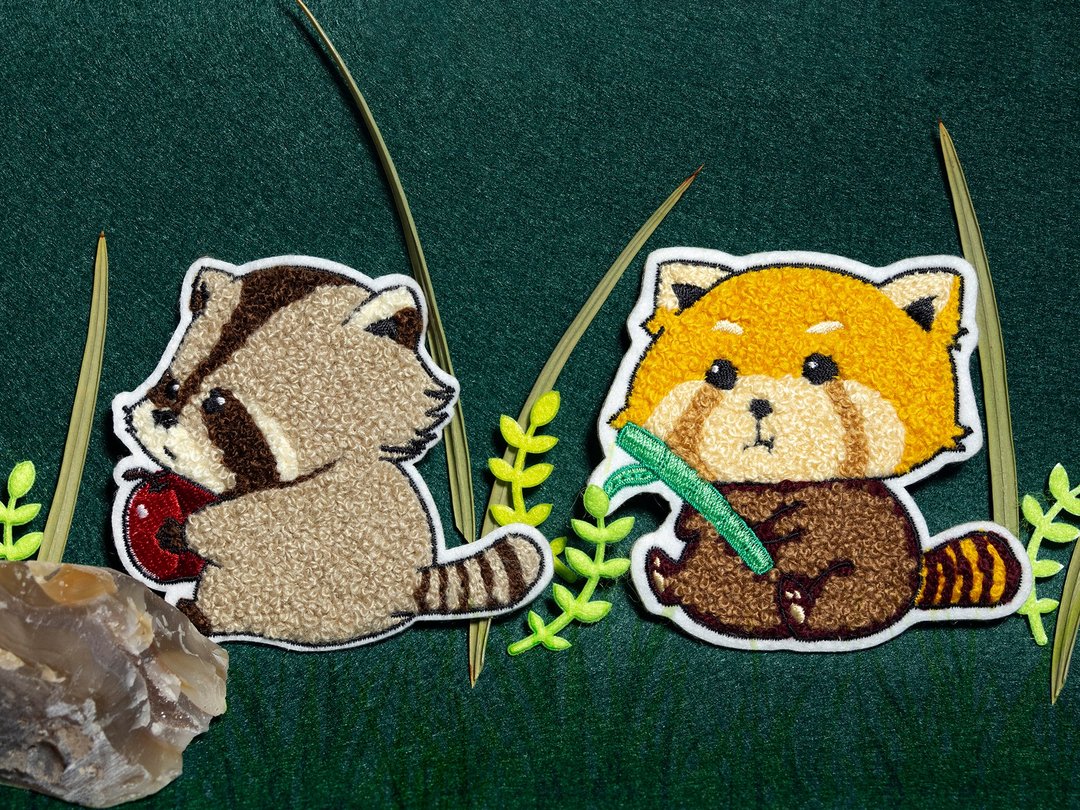 贴纸 动物系列 小熊猫 -- 小熊猫吃竹子 立体刺绣 刺绣 - 卡片/明信片 - 绣线 蓝色
