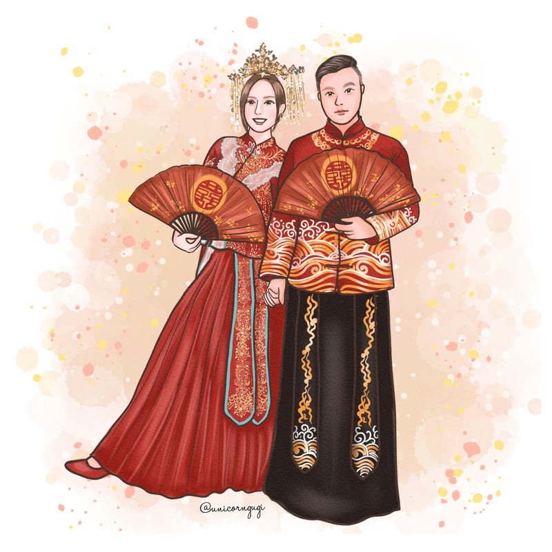 【婚礼似颜绘-彩色】婚卡设计|婚礼插画 |双人似颜绘 |电子档 - 电子喜帖/贺卡/邀请函 - 其他材质 多色