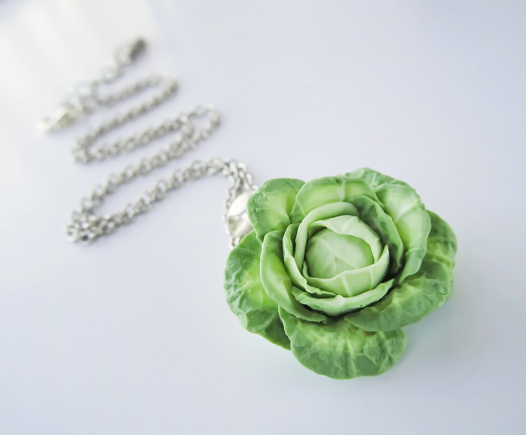 Pendant Cabbage Necklace cute little cabbage clay Pendant on chain Food Jewelry - 项链 - 粘土 绿色