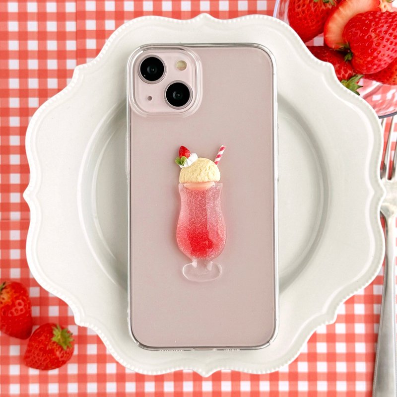 草莓 奶油苏打 iPhone手机壳 粉色 透明壳 复古 吃茶店 仿真甜点 iPhone17 - 手机壳/手机套 - 树脂 粉红色