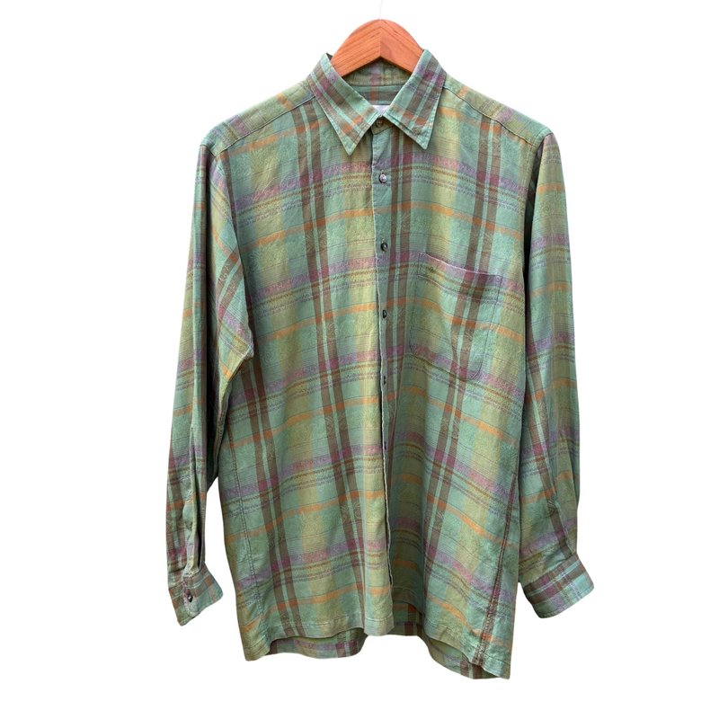 复古 Pierre Balmain Paris 格纹绿色法兰绒衬衫 - 男装衬衫 - 棉．麻 绿色