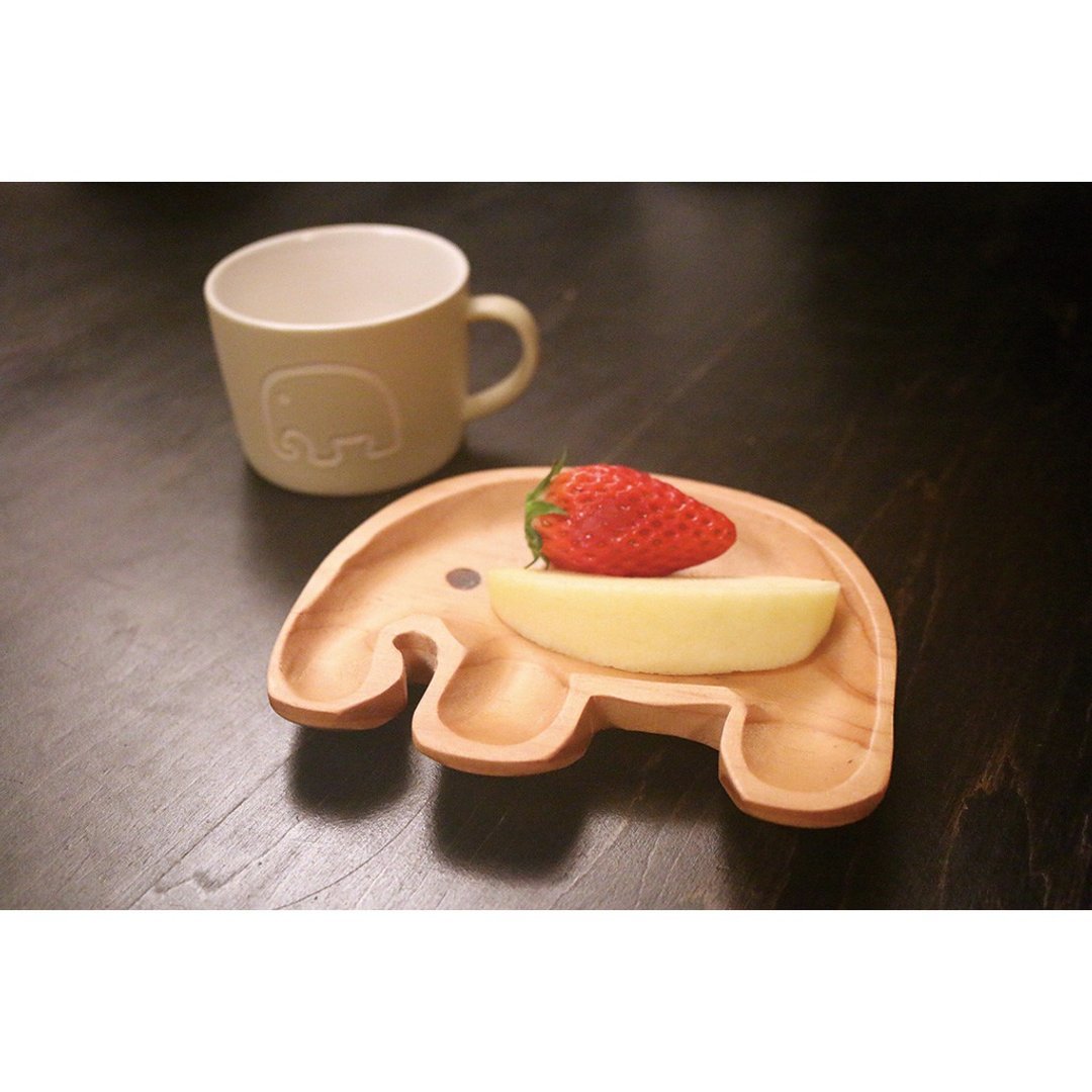 【SPICE】日本 PETIT'S MAMAN 天然松木 儿童餐盘-大象 - 儿童餐具/餐盘 - 木头 多色