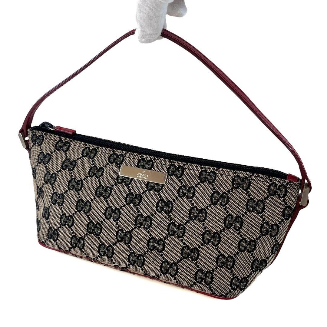 正品 GUCCI 配件手拿包 手提包 GG 帆布 皮革 米色 藏青色 红色 039・1103 二手 - 化妆包/杂物包 - 其他材质 