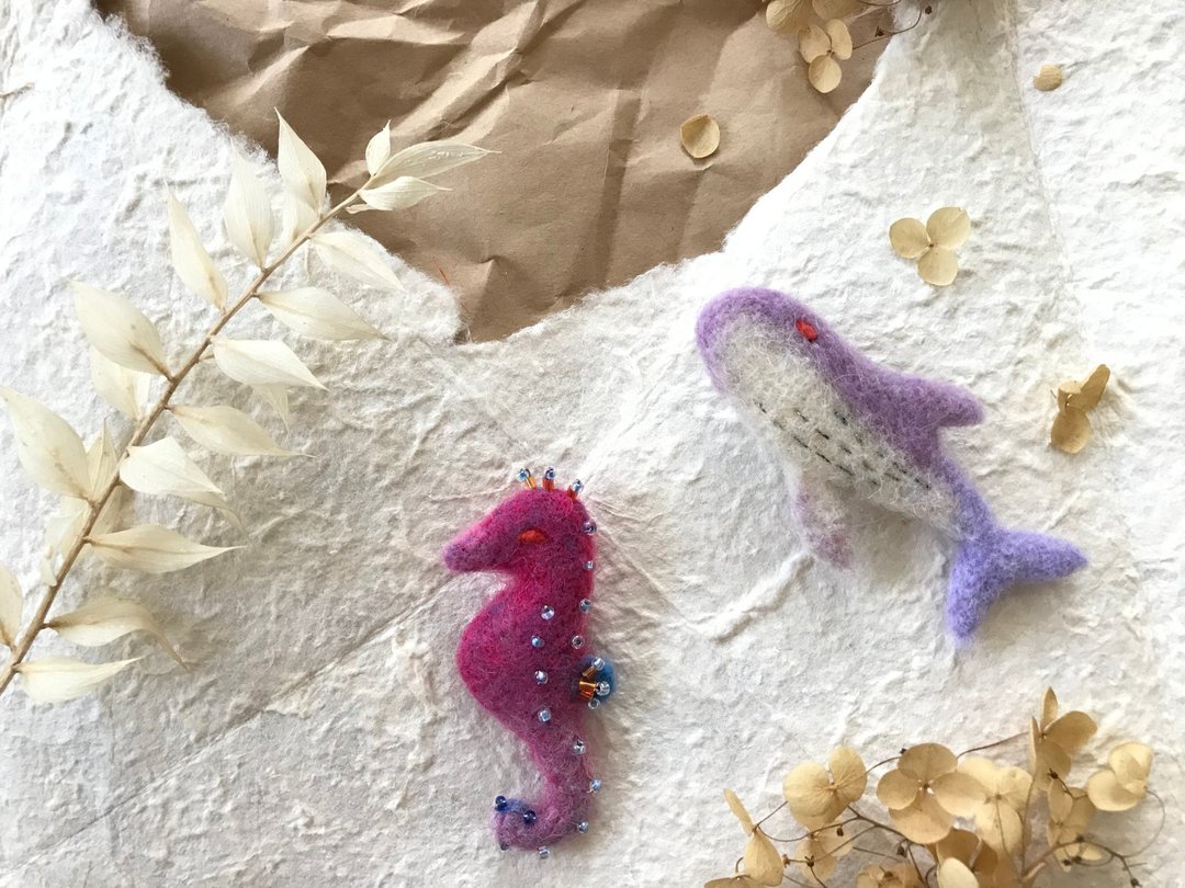 海洋生物系列别针*海马 - 胸针 - 羊毛 粉红色