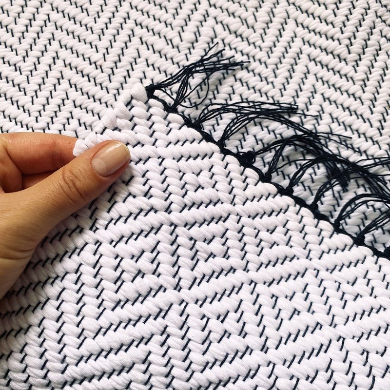 手工白色棉质平纹地毯 2x3 可机洗厨房装饰 - 地垫/地毯 - 棉．麻 白色