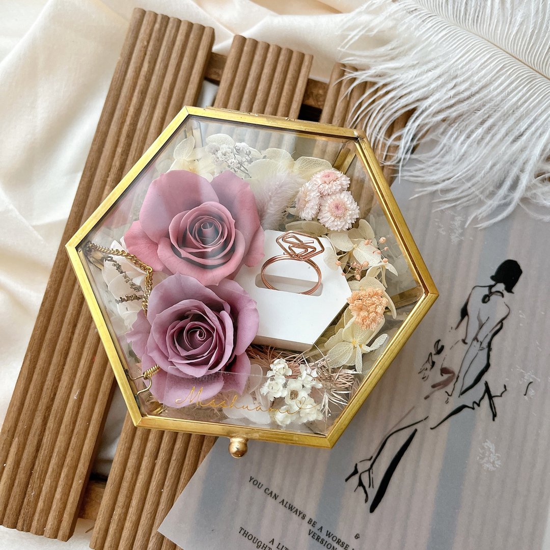 Miss。花谜 【永恒之爱】六角花盒 戒盒 婚礼 永生花香水 - 干燥花/捧花 - 植物．花 红色