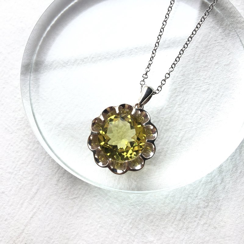 柠檬托帕石925纯银花朵项链 尼泊尔手工银饰 - 项链 - 宝石 银色