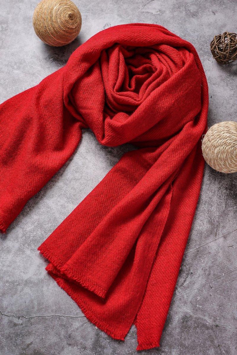 经典喀什米尔羊毛围巾/披肩  暗红色 厚款 轻柔保暖 - 围巾/披肩 - 羊毛 红色