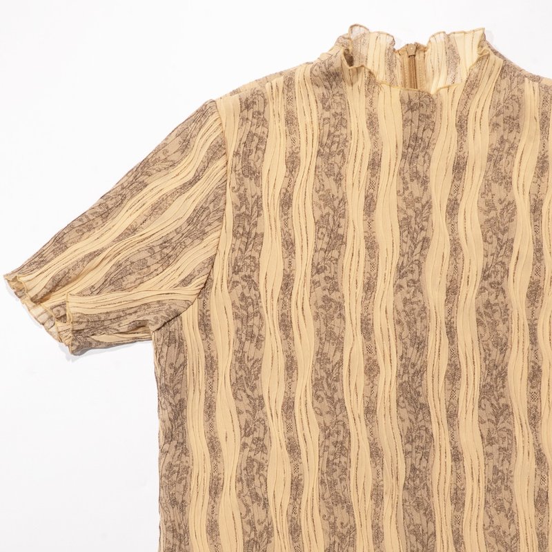 日本制JOLIET印花短袖衬衫 - 女装衬衫 - 聚酯纤维 黄色