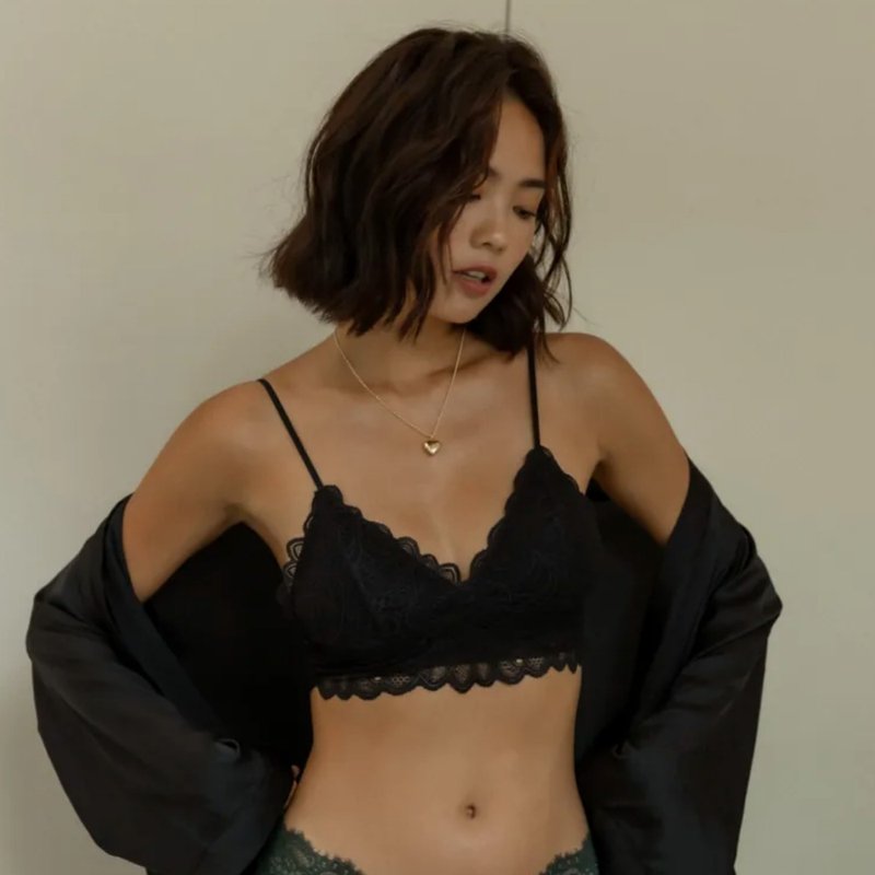 法式优雅软蕾丝弹性无钢圈内衣 - 女士内衣裤 - 其他材质 黑色