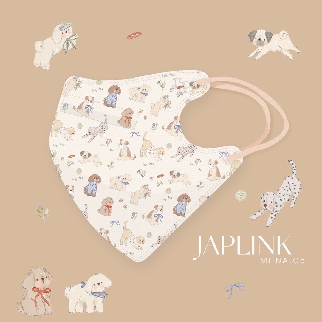 【标准】JAPLINK HEPA 高科技水驻极 立体医疗口罩 - 汪汪图鉴 - 口罩 - 聚酯纤维 金色