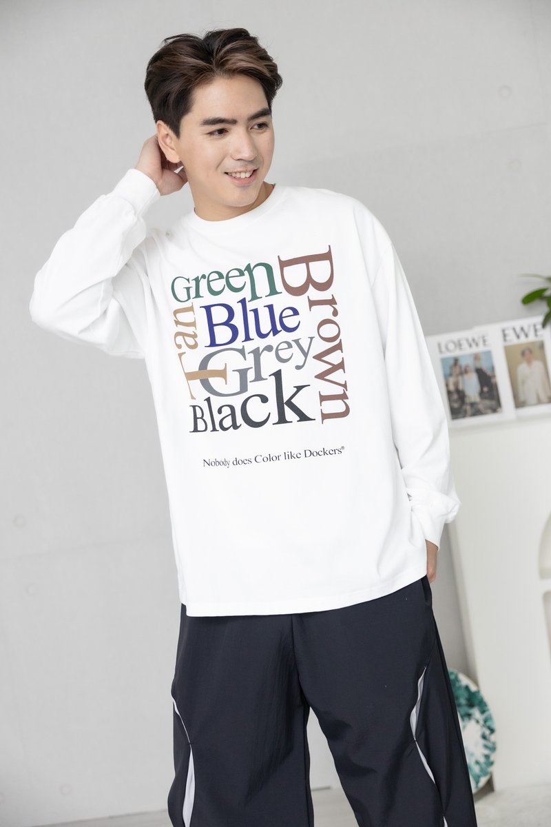 颜色英文印花长袖上衣 白色 - 中性连帽卫衣/T 恤 - 其他材质 蓝色