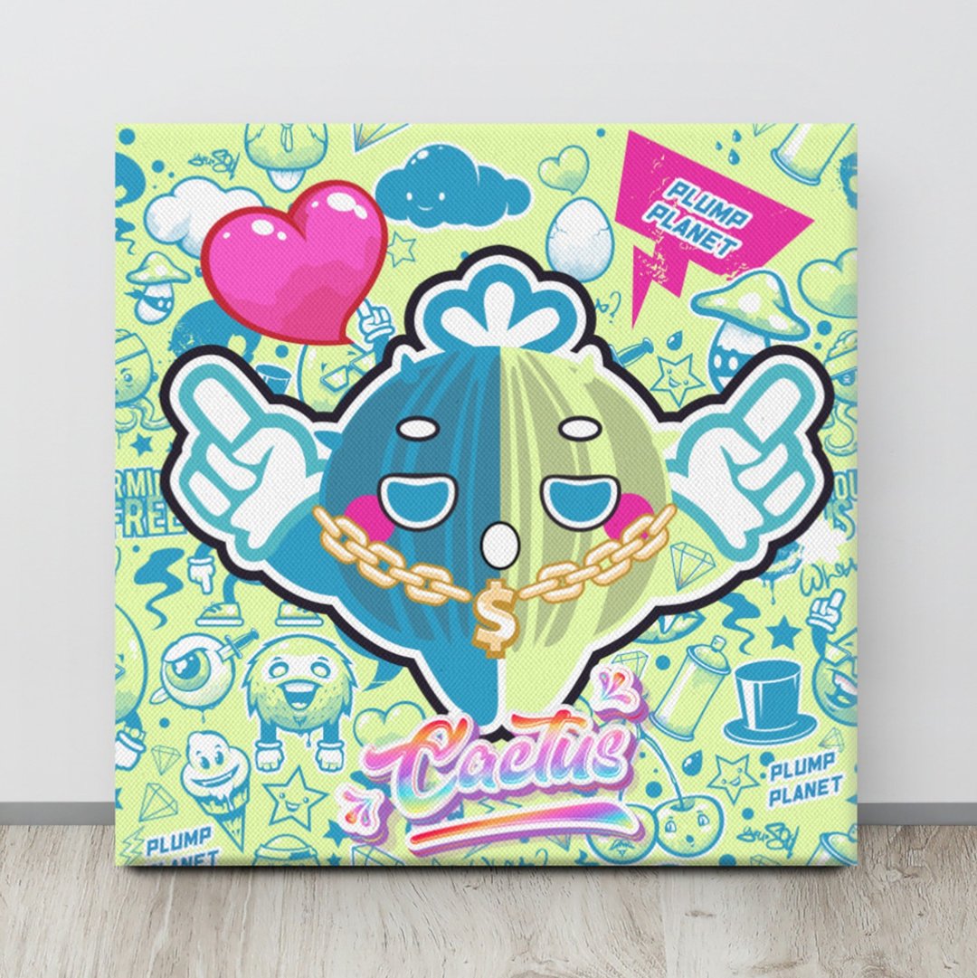 涂鸦世界的蓝绿仙人掌 Canvas Print 无框帆布数码油画 - 海报/装饰画/版画 - 其他材质 蓝色
