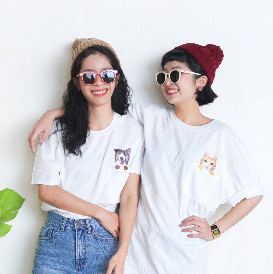 定制化口袋 T-Shirt / 把宠物放在口袋里带着出门 - 中性连帽卫衣/T 恤 - 棉．麻 