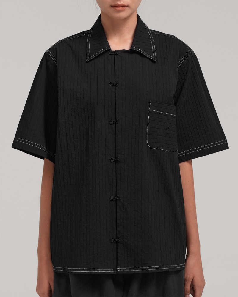 Unisex：衬衫 (黑色) - 男装衬衫 - 棉．麻 黑色