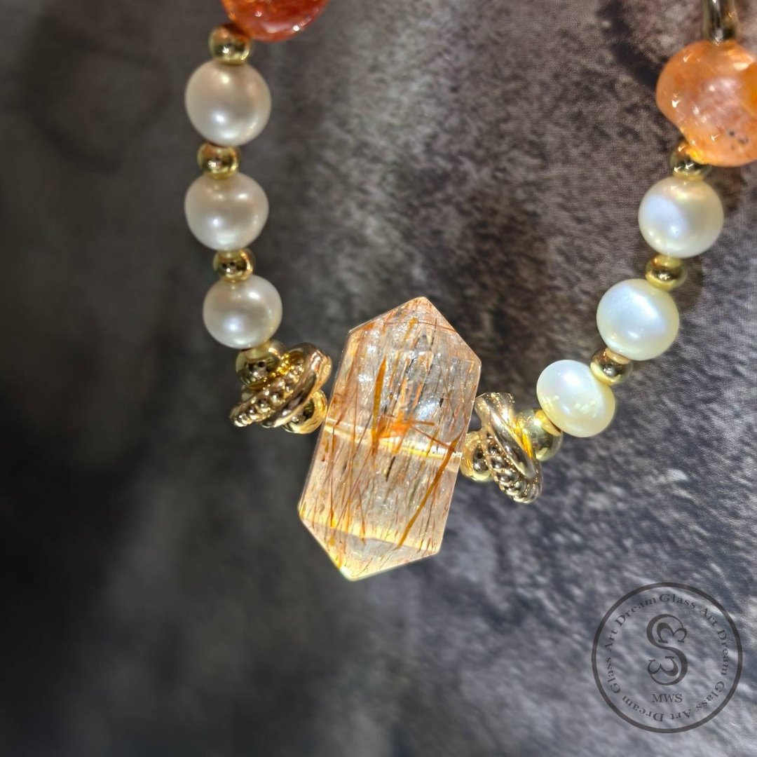 【Dream Crystal Art】黑金超七金太阳天然珍珠挂饰/吊饰 - 吊饰 - 半宝石 橘色