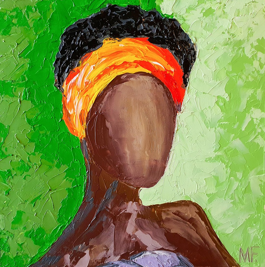 African Queen Painting American Original Art Faceless Portrait Wall Art Woman - 海报/装饰画/版画 - 其他材质 绿色