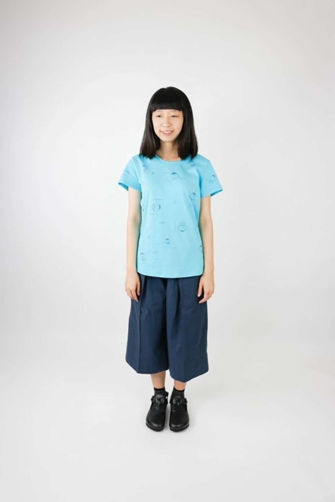 松松的水母　T-Shirt - 女装 T 恤 - 棉 蓝色