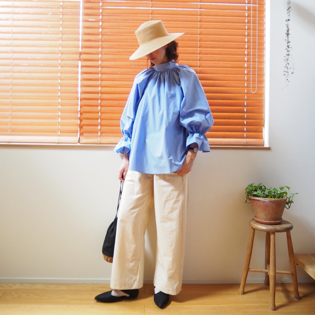 Cotton 2Way 抓皱衬衫 SAX - 女装衬衫 - 棉．麻 蓝色