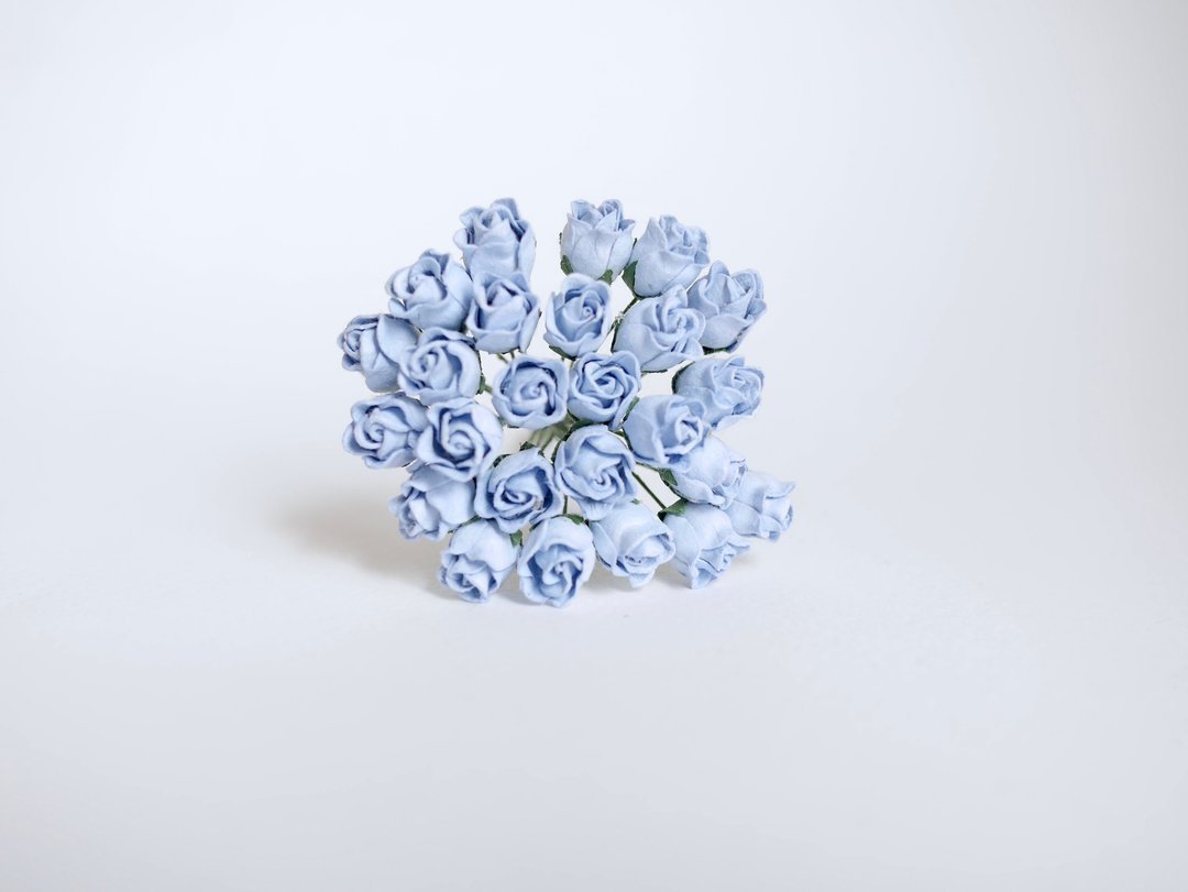 Paper flower, 25pieces, size 1 x1.2 cm. budding rose flower, pale blue color. - 其他 - 纸 蓝色