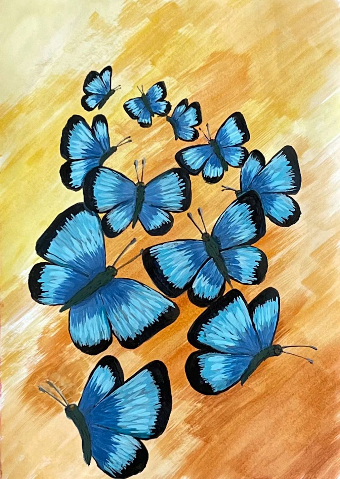 Butterflies on a yellow-terracotta background. Watercolor. - 墙贴/壁贴 - 纸 
