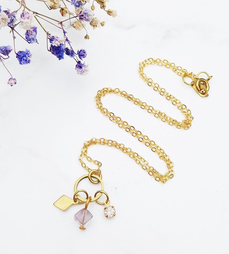 <几何之恋> 紫萤石  黄铜镀16K金项链  轻珠宝 母亲节 情人节 生日礼物 纪念日 宴会 party 交换礼物 圣诞节 - 项链 - 其他金属 紫色