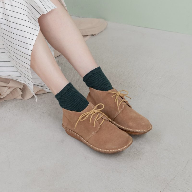 圆头小短靴 _ 棕 - 女款休闲鞋 - 真皮 咖啡色