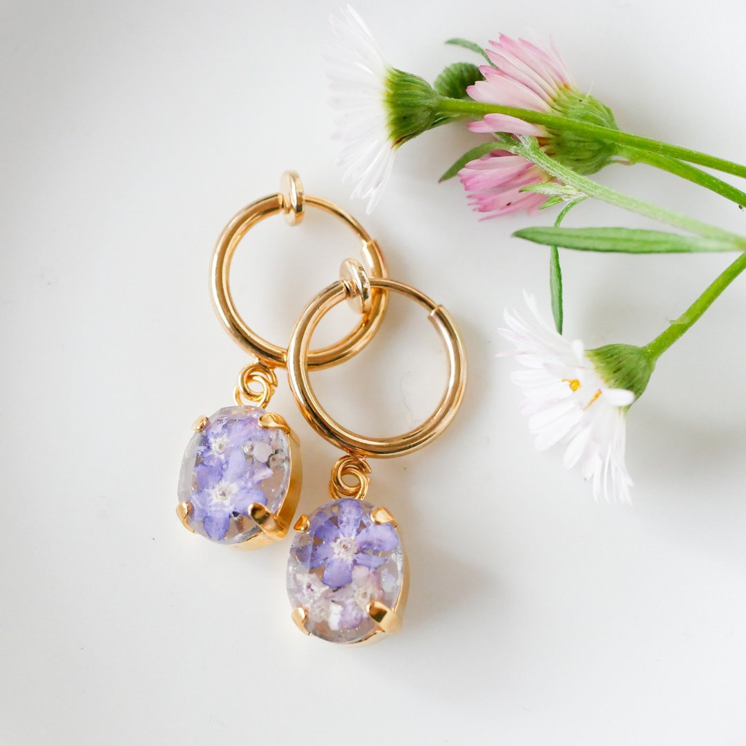 Forget-me-not/flower Clip-On/hoop Clip-On - 耳环/耳夹 - 树脂 蓝色