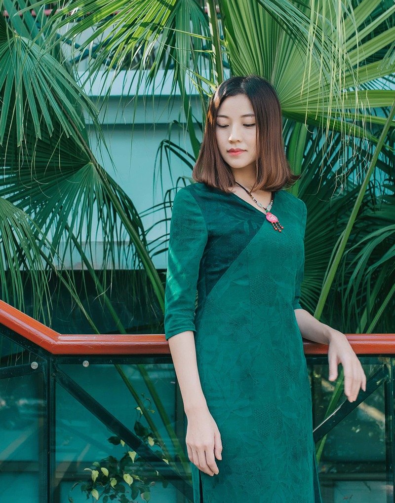 重磅绢丝香云纱 蝴蝶效应 A0007 - 洋装/连衣裙 - 丝．绢 绿色