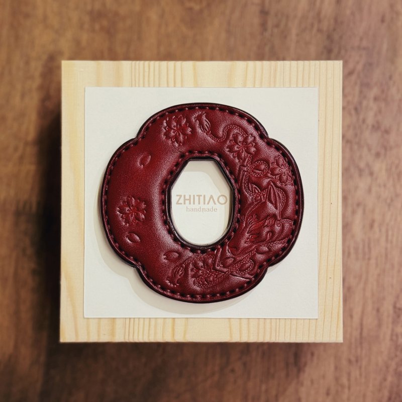 原创手工制作牛皮剑道木刀镡 御先稻荷 红色 木刀锷 Tsuba - 运动配件 - 真皮 红色