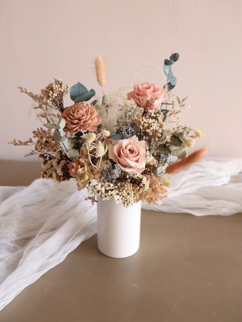 莫兰迪奶茶色系 不凋花桌花 - 干燥花/捧花 - 植物．花 卡其色