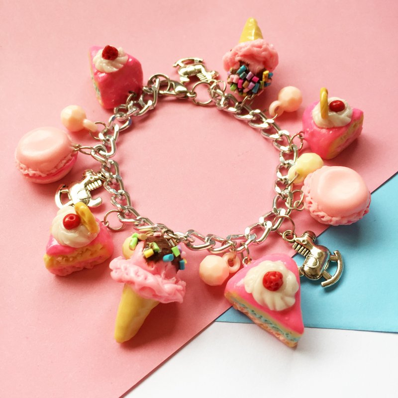 Bracelet Set Cake + Ice Cream + Macaron - 手链/手环 - 粘土 粉红色