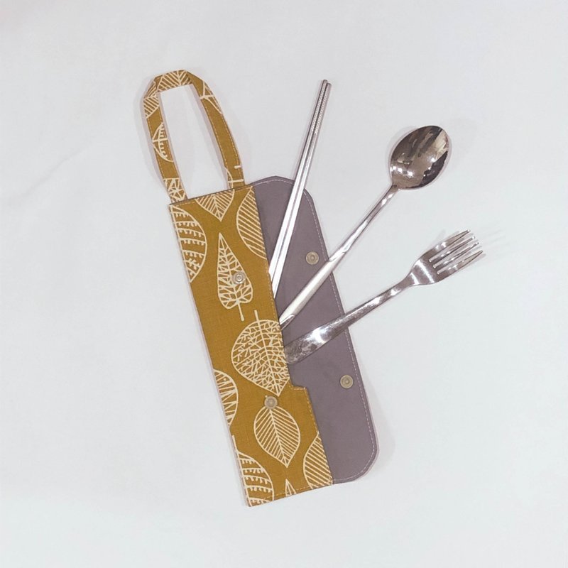 提把环保餐具套 - 鹅黄叶子 - 筷子/筷架 - 棉．麻 黄色