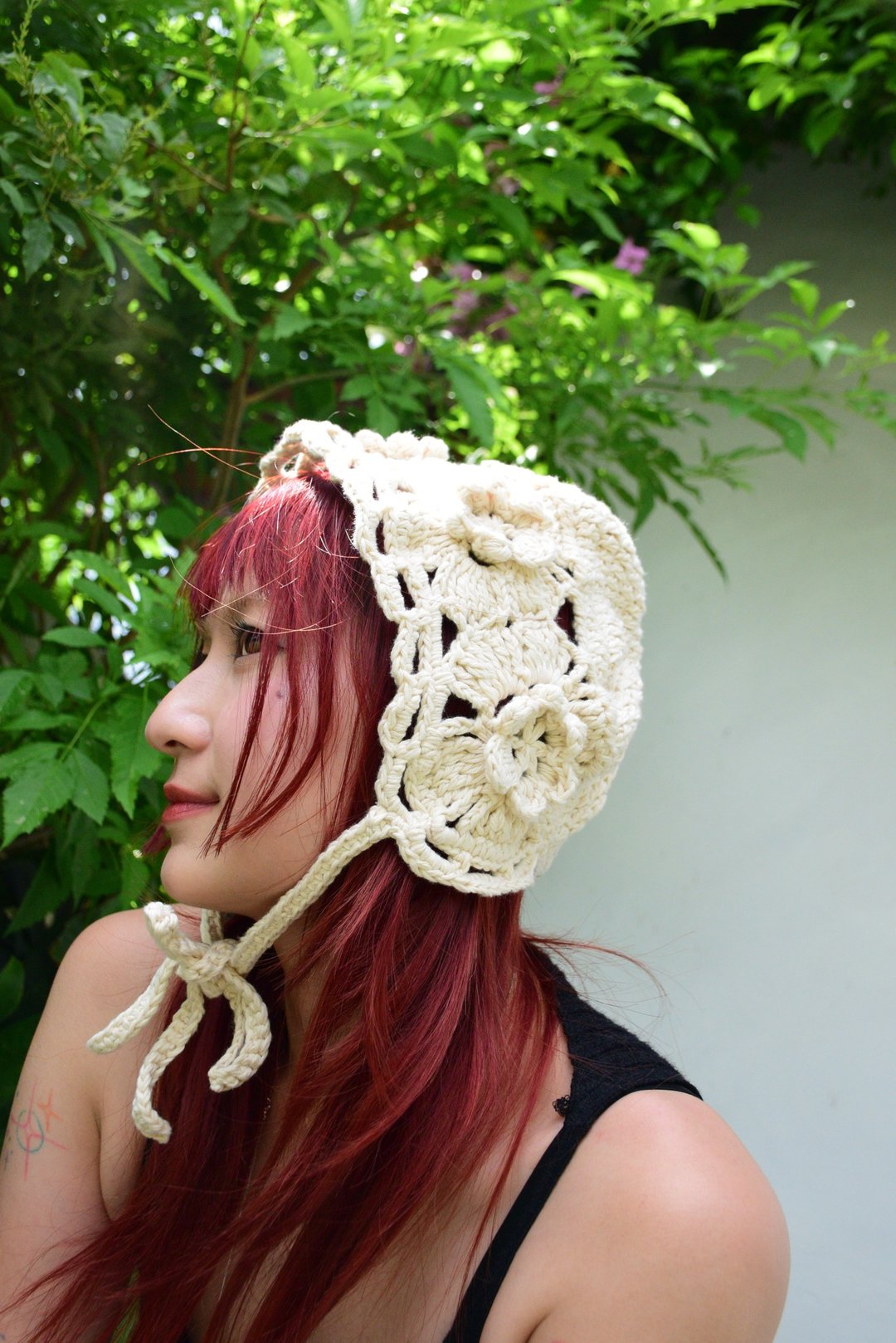 Grandy Poppy Bonnet - 帽子 - 棉 白色