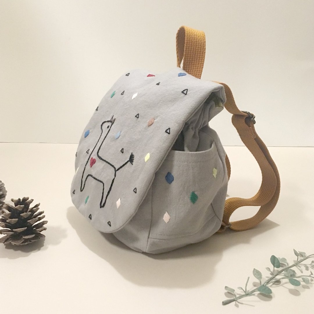 Baby backpack of embroidery - 满月礼盒 - 棉 灰色