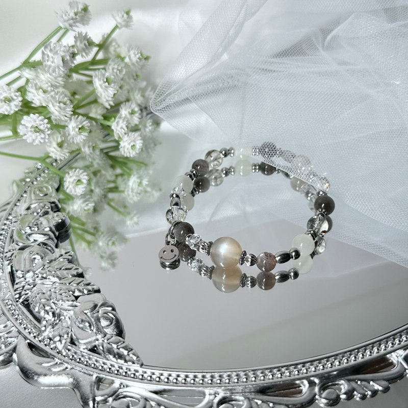 星辉闪耀月光女神水晶设计手串 - 黑金超七、月光石、星辉骨干、 - 手链/手环 - 水晶 灰色