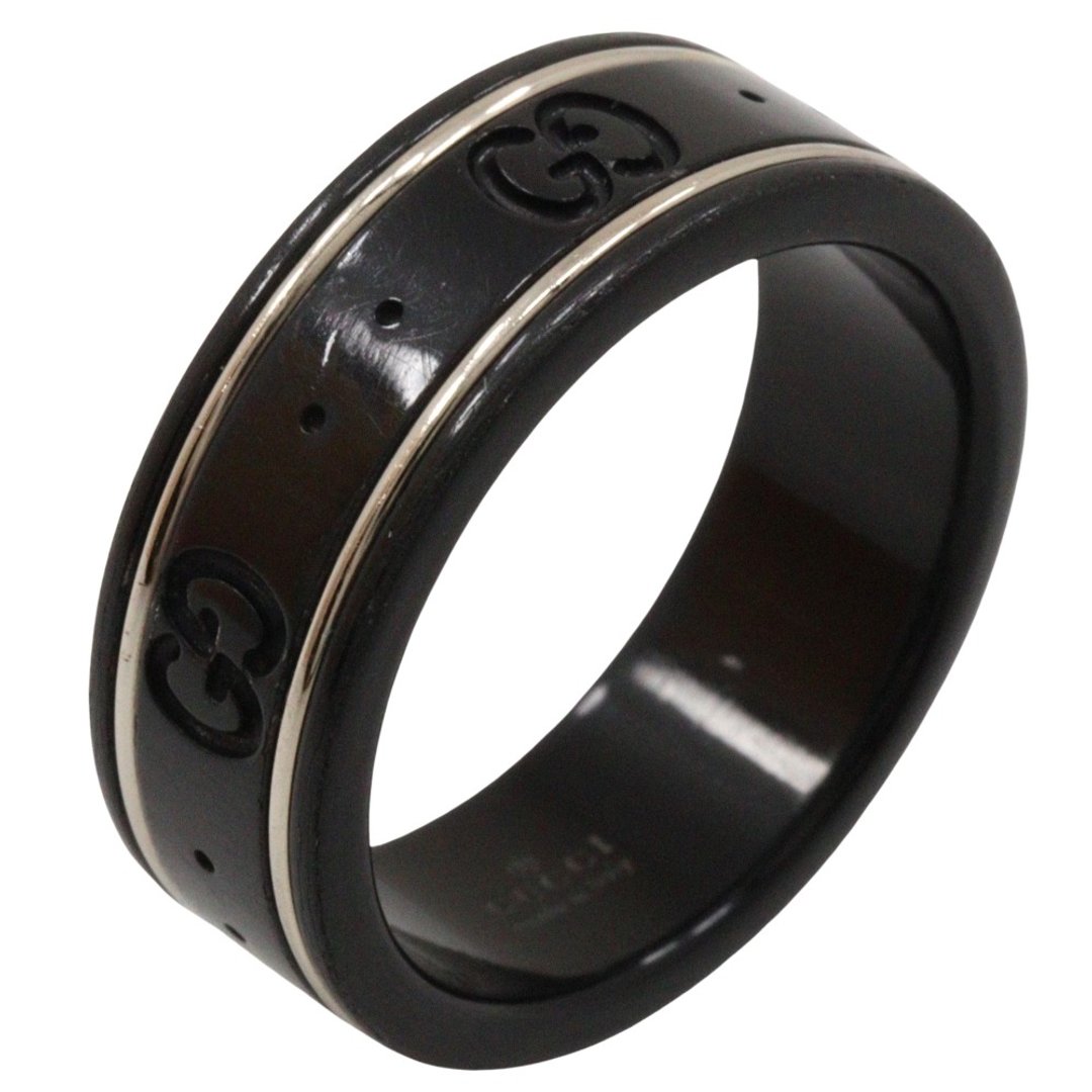 【日本直送】宝格丽 GUCCI Icon Twin Band 14.5号 戒指 K18WG × 强化玻璃 黑色 约2.2g 中性【二手】 - 戒指 - 贵金属 黑色