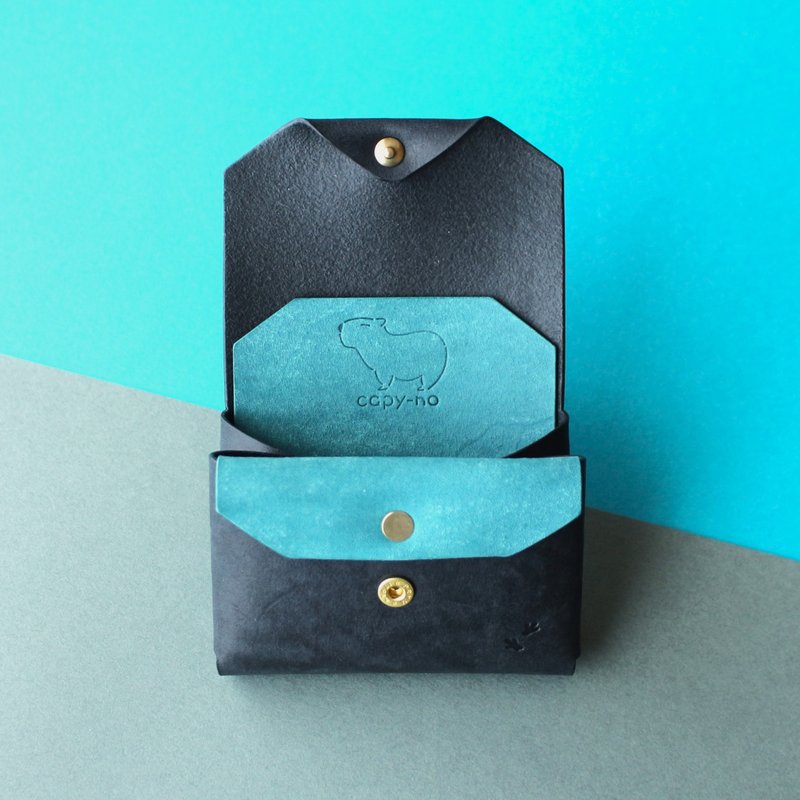 水豚设计真皮短钱包 牛皮钱包 手工制作 - 皮夹/钱包 - 真皮 黑色