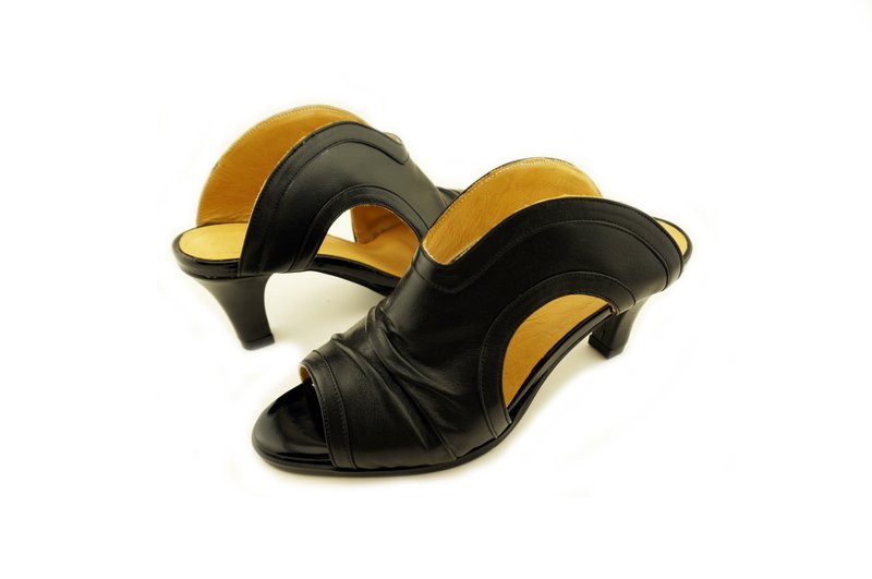 自然抓皱高跟淑女拖鞋 - 其他女款皮鞋 - 真皮 多色