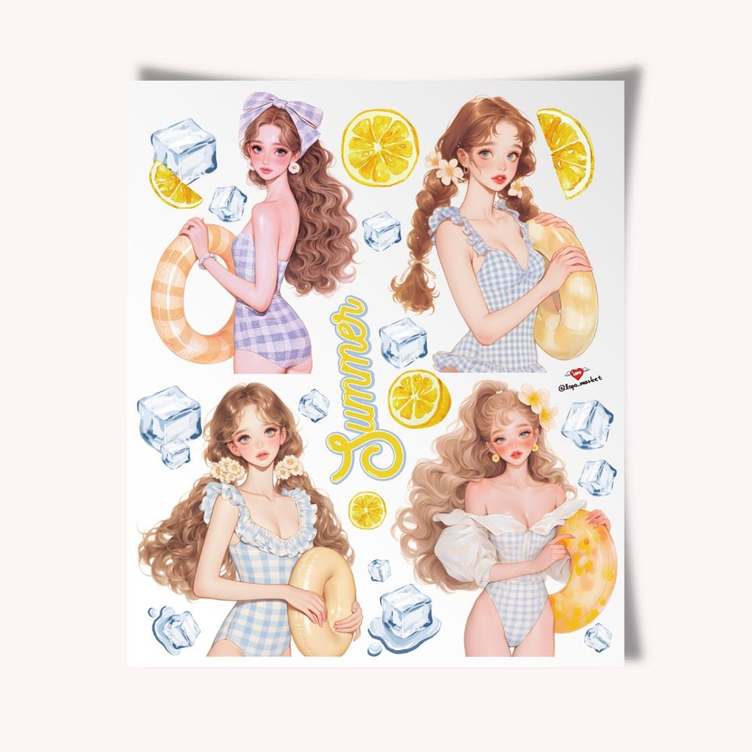 夏日女孩度假角色贴纸组 _3 张 - 贴纸 - 其他材质 
