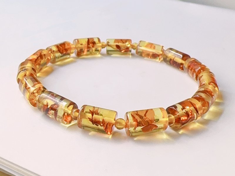 天然琥珀 金花珀 爆花 波罗的海 纯净透亮 手串 手链 - 手链/手环 - 宝石 金色