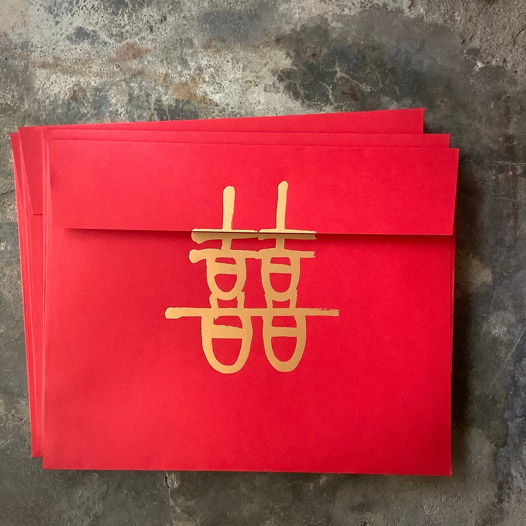 信封/厚磅作品袋/A5/红色/大囍烫金 - 信封/信纸 - 纸 红色